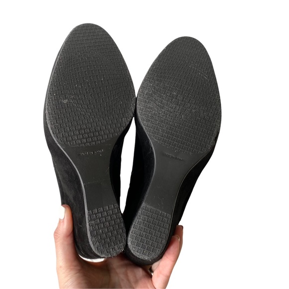 Stuart Weitzman Ruched Buckle Suede Wedge Black Booties Boots Size 8 - Picture 9 of 13